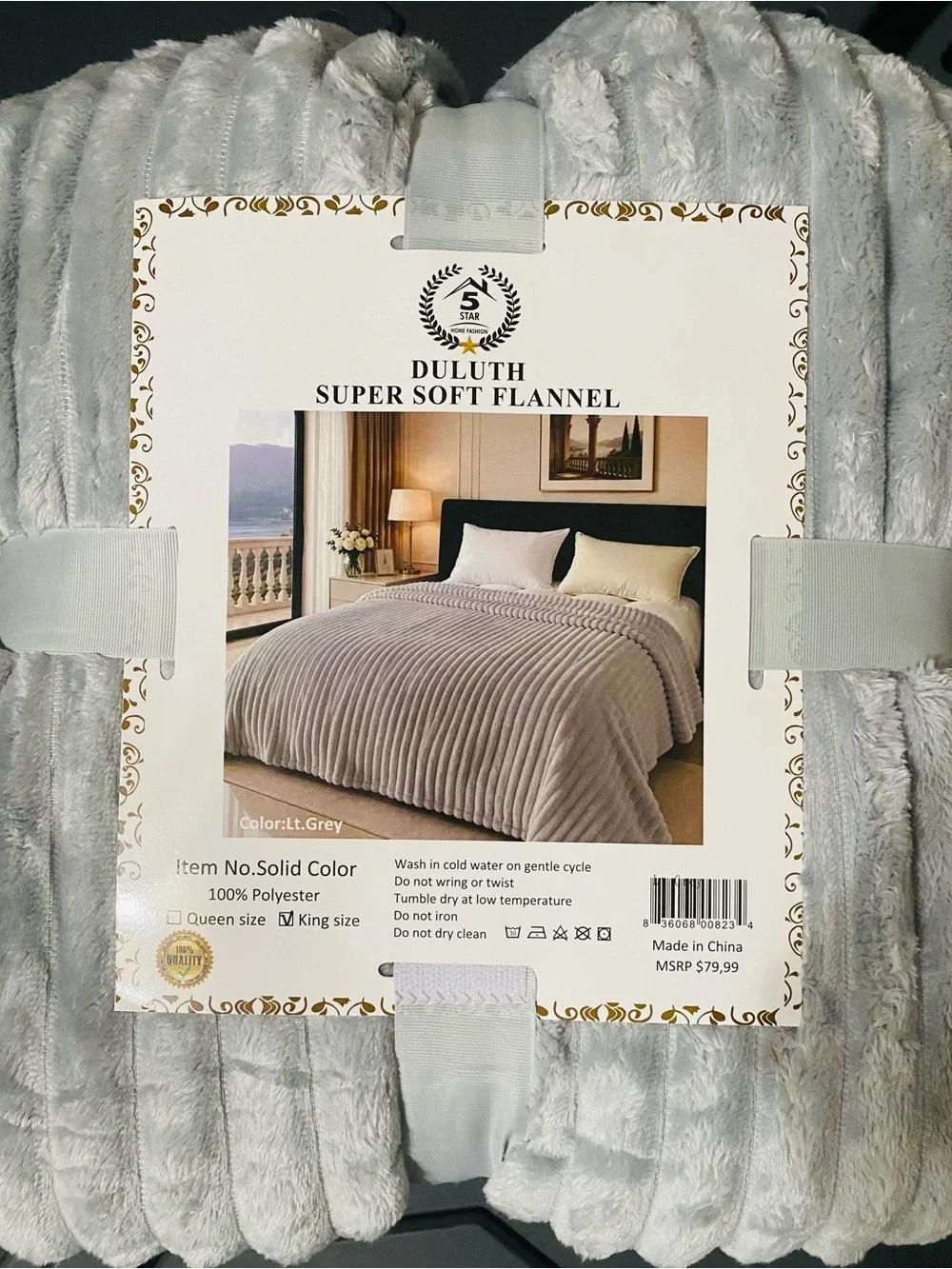Duluth Super Soft Flannel Bed Blanket - Light Grey King